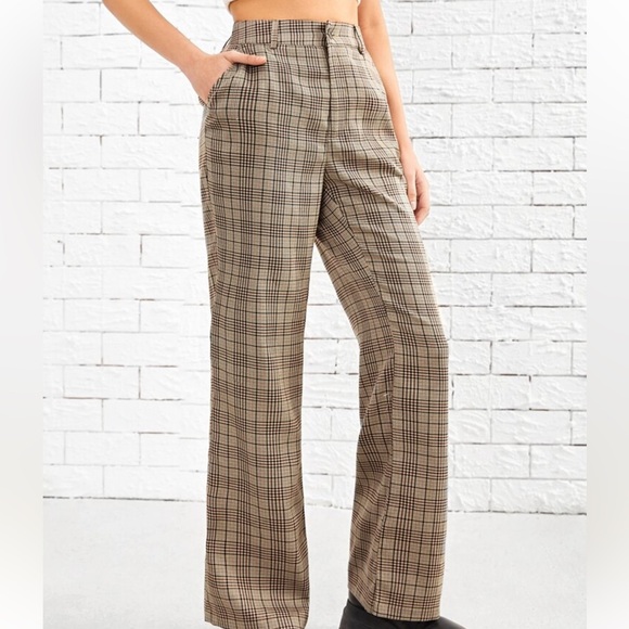 SHEIN Pants - 3/30$🤍 SHEIN | Tan plaid wide leg high waisted pants